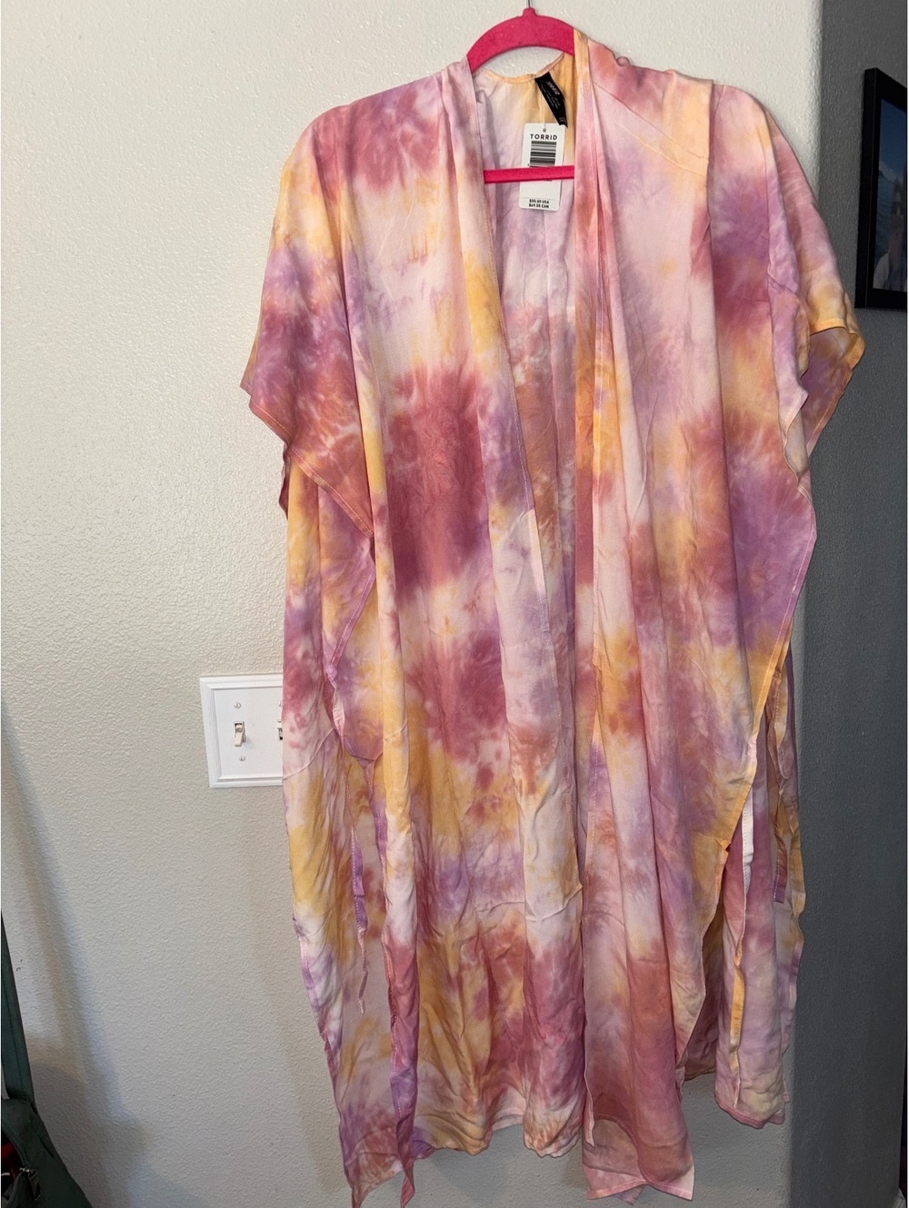 Torrid NWT Pink Tie Dye Longline Ruana Cardigan One Size